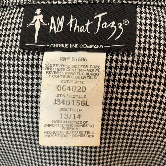 ALL THAT JAZZ HOUNDSTOOTH BLACK AND WHITE TWO PIECE VTG SUIT, JUNIOR SIZE 13/14. - Picture 7 of 14